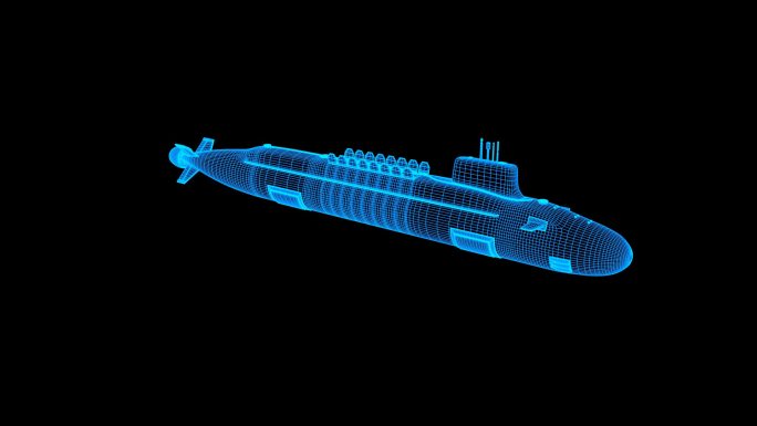 【原创】蓝色全息科技线框核潜艇动画带通道
