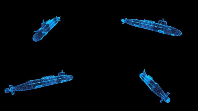 【原创】蓝色全息科技线框核潜艇动画带通道