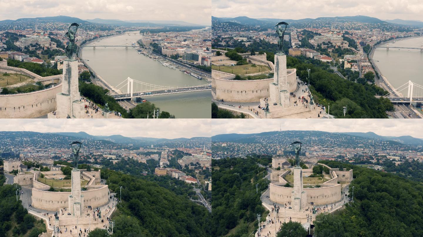 布达佩斯城堡和自由女神像鸟瞰图