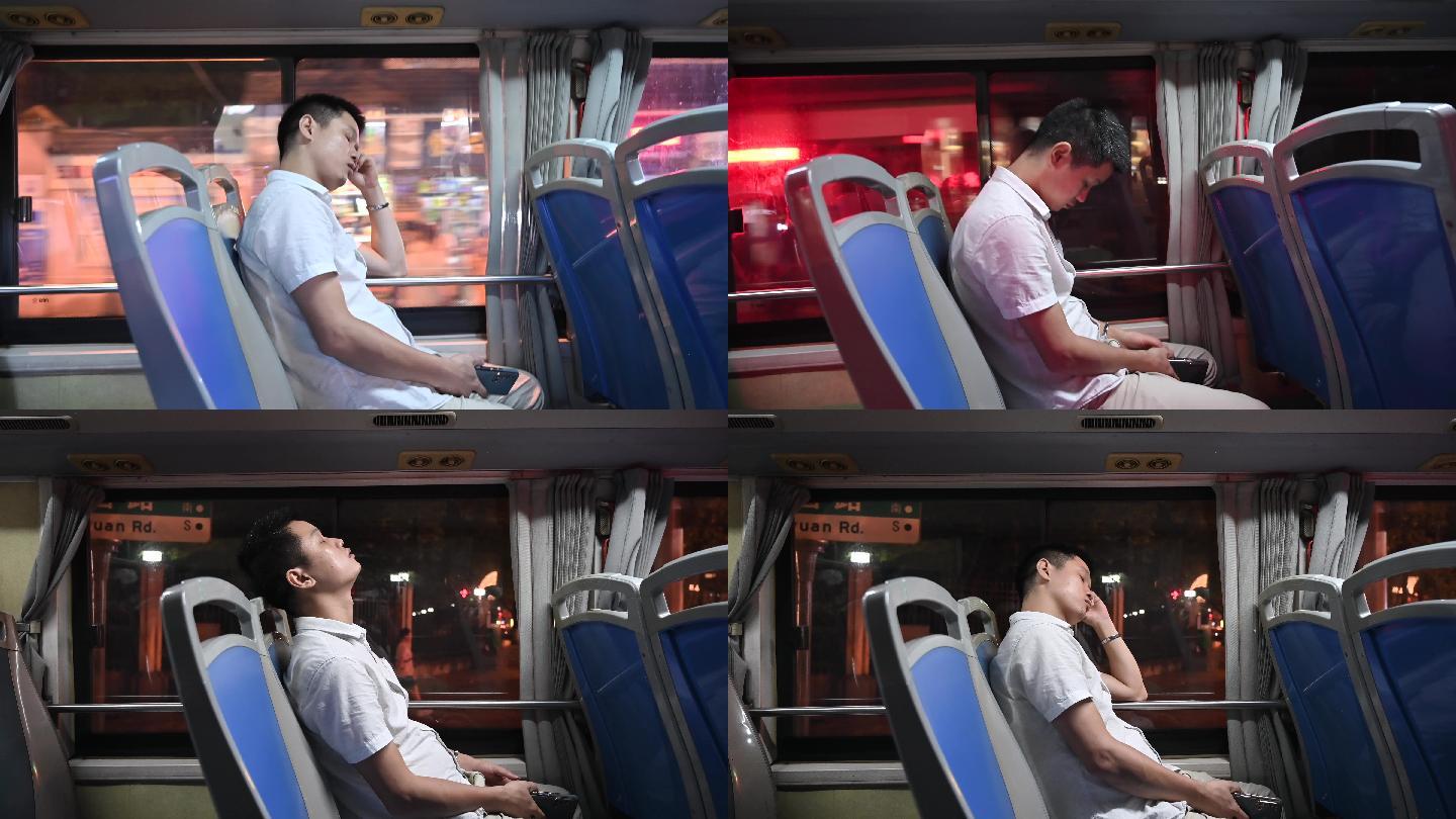都市男性公交车上疲劳打瞌睡