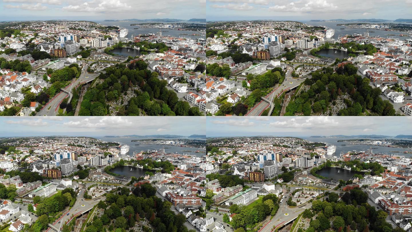 城市鸟瞰图俯拍俯瞰全景发展建设海滨小城
