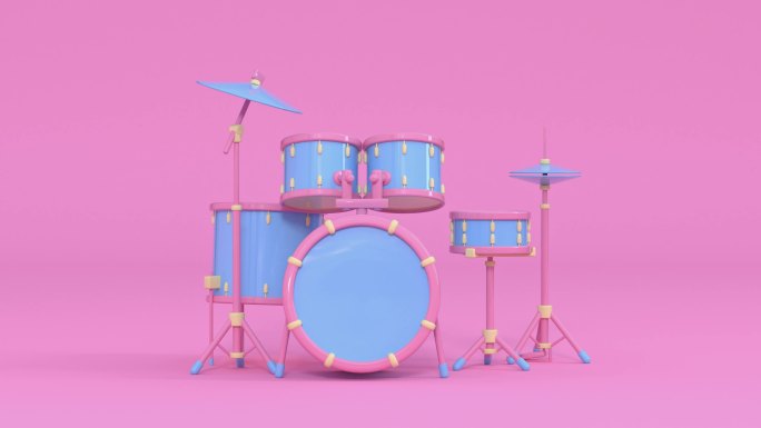 粉色场景乐器卡通风格3d渲染