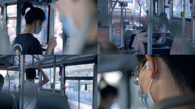 广州乘坐公交车的人们带原声4k视频素材