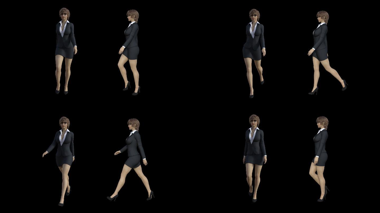 美女秘书走路循环动画走秀alpha透明