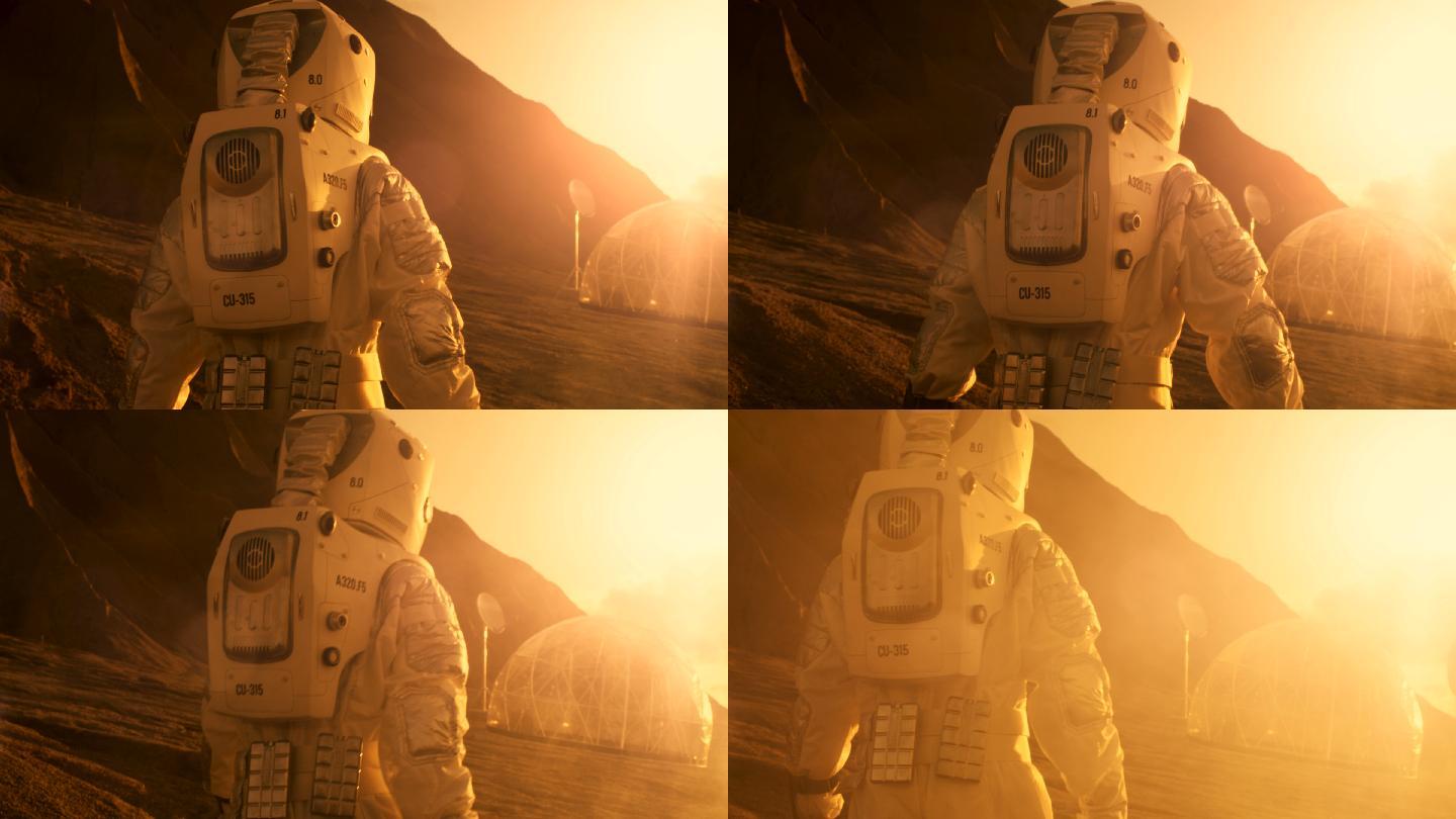 宇航员在火星上走向基地