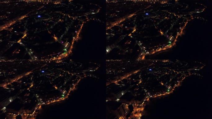 西班牙伊比沙岛艾维萨镇夜间鸟瞰图