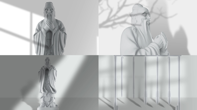 儒家教育孔子雕像光影镜头