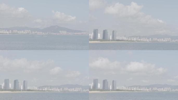 滨海城市海景楼房延时白云3条素材（灰片）