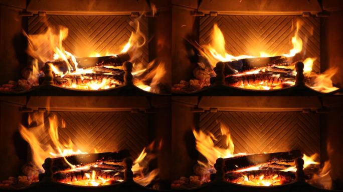木材在壁炉中燃烧高清视频
