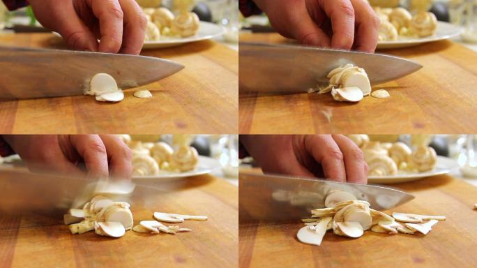 蘑菇切片口蘑白蘑菜板案板美食烹饪