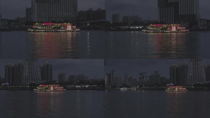 【8K】广州塔下珠江夜游游船及猎德大桥