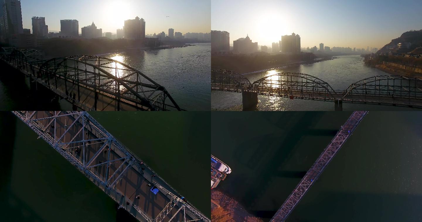 夕阳下的中山桥黄河铁桥