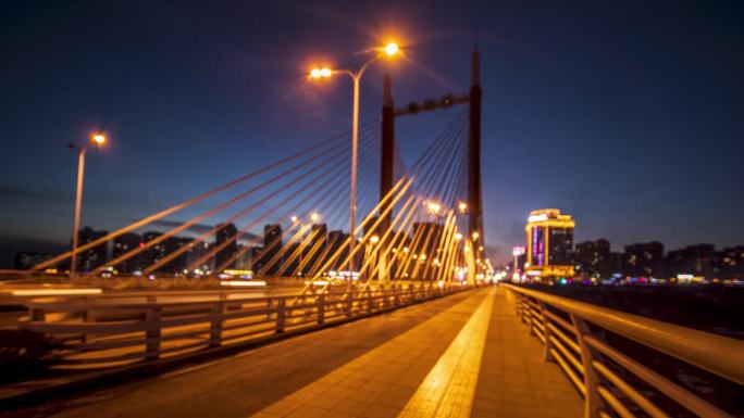 榆林市地标建筑朝阳桥夜景延时