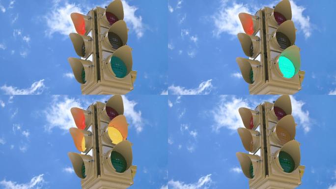 蓝天下的红绿灯交通十字路口高速公路