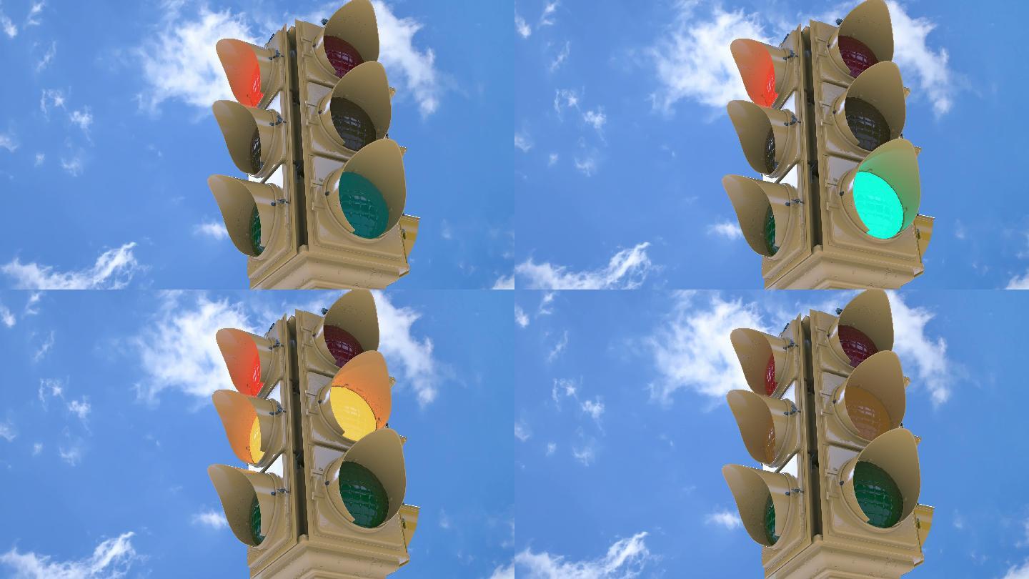 蓝天下的红绿灯交通十字路口高速公路