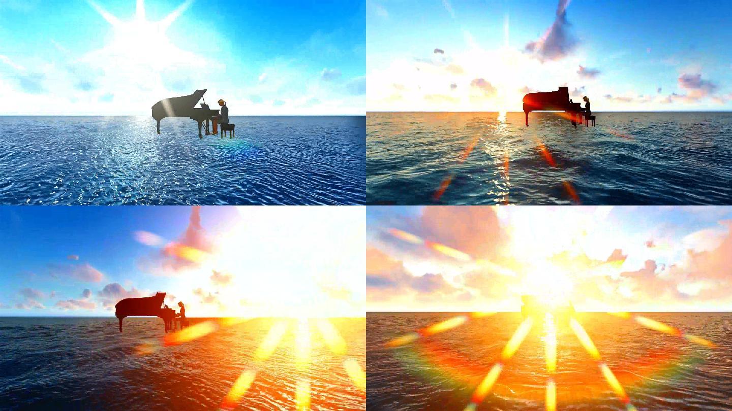 唯美大海阳光钢琴动画