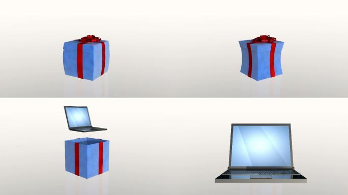 礼品盒打开盖子呈现一台笔记本电脑