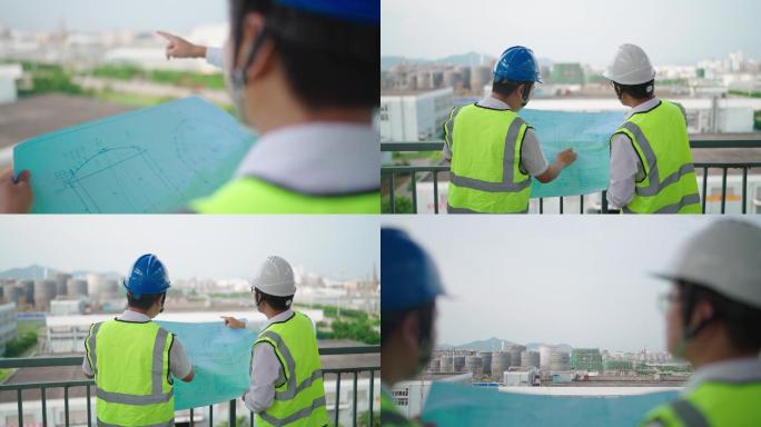 戴安全帽的建筑师手拿图纸规划建设