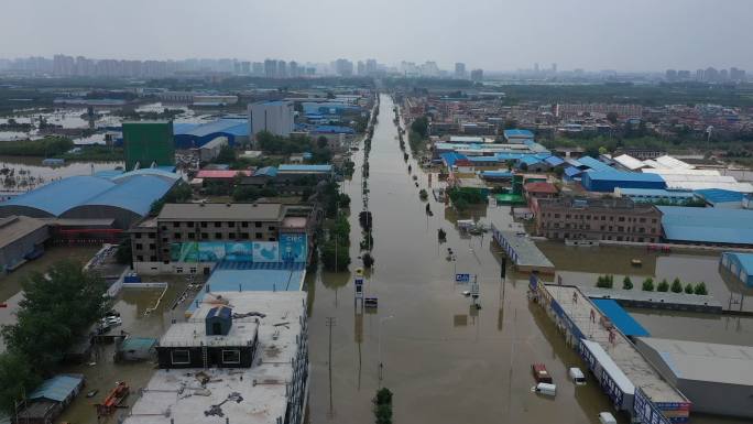 河南城市积水洪涝灾害救援航拍视频
