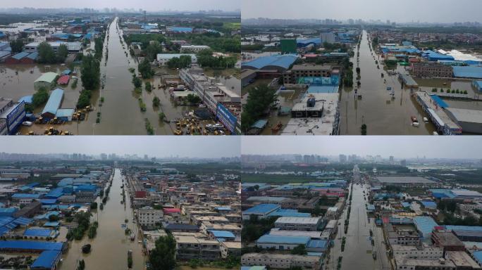 河南城市积水洪涝灾害救援航拍视频