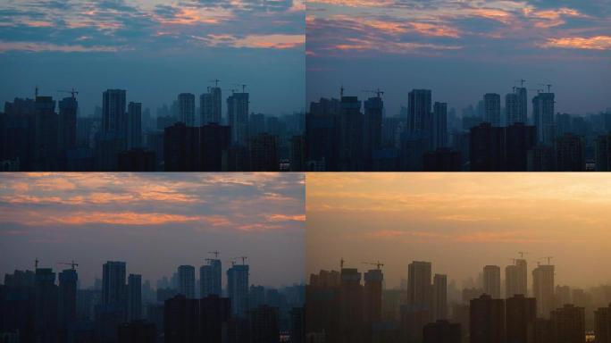 城市日出塔吊移动