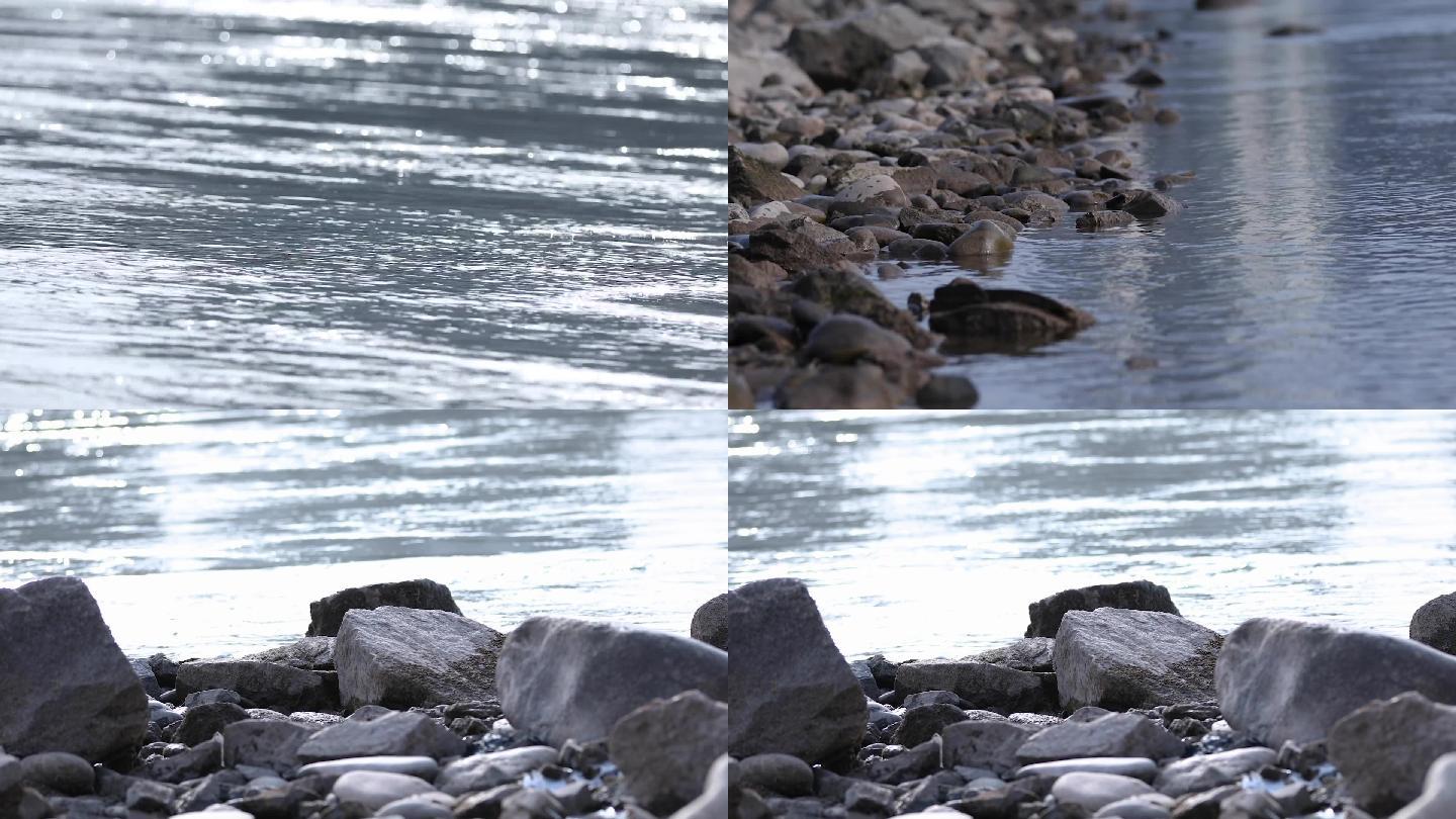 小河流水河边水浪拍打石头意向性镜头F
