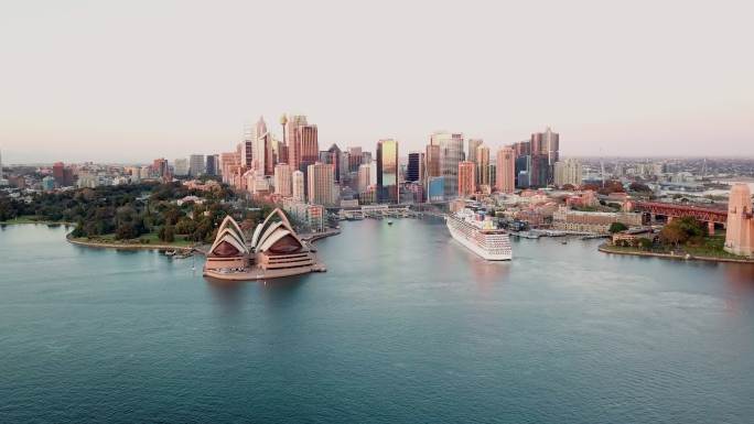 悉尼海港大桥视频素材夕阳都市航拍港口风光