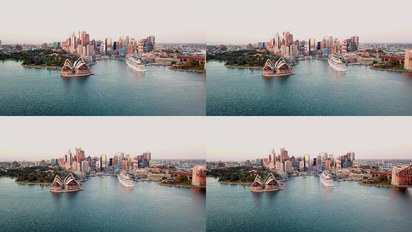 悉尼海港大桥视频素材夕阳都市航拍港口风光