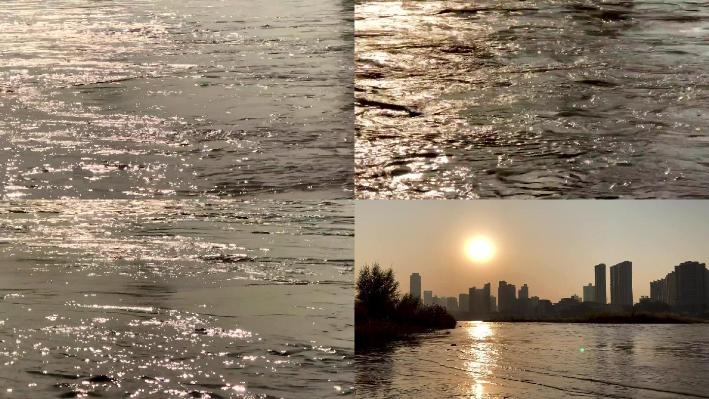 水波荡漾黄河水夕阳意境意向性镜头F
