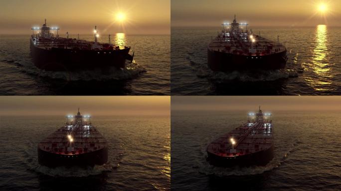 日落时海上的油轮燃料和发电自然电力运输