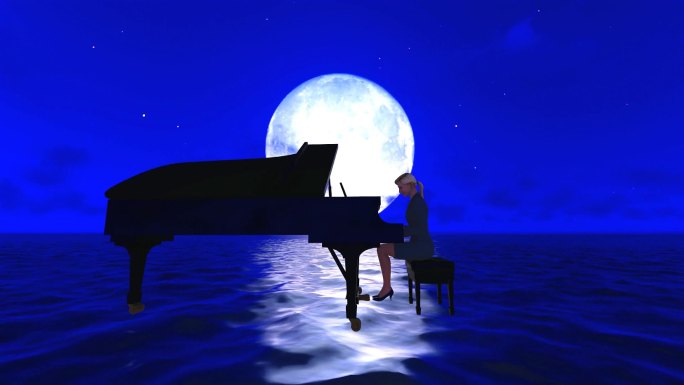 唯美倒影海上明月钢琴