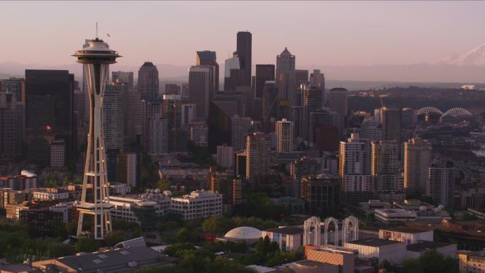 日出时的西雅图航拍
