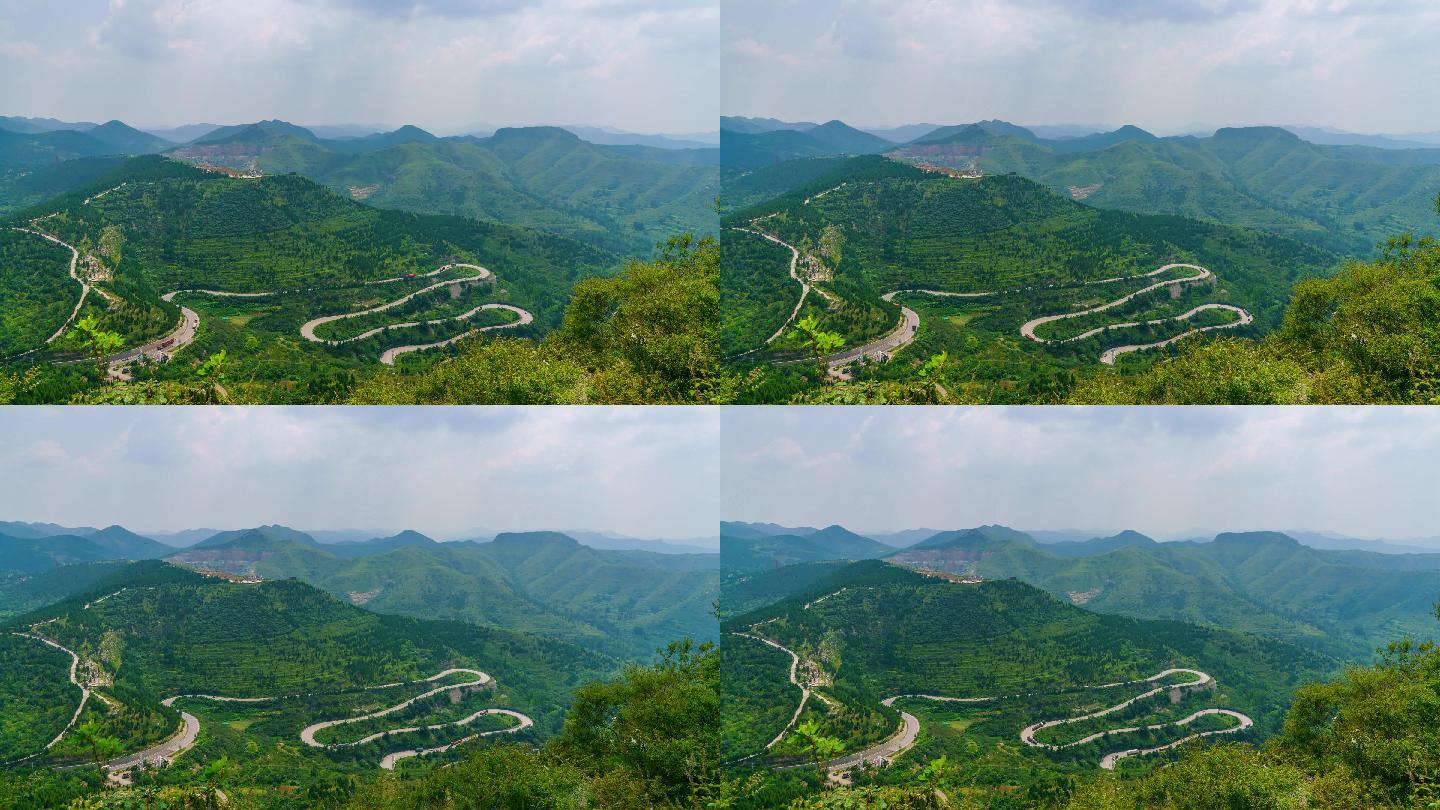 山東青州牛角嶺盤山公路車流走雲延時4k