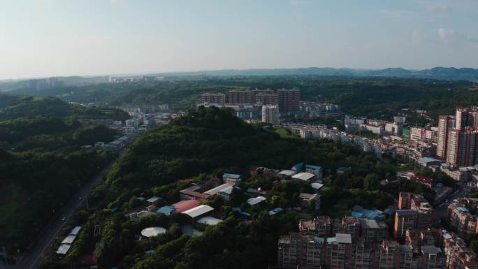 航拍四川绵阳三台县三台山风景