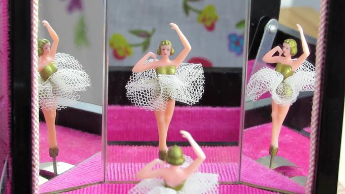 珠宝盒芭蕾舞演员反射在镜子里
