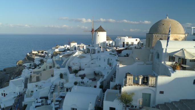 希腊圣托里尼岛上空鸟瞰图