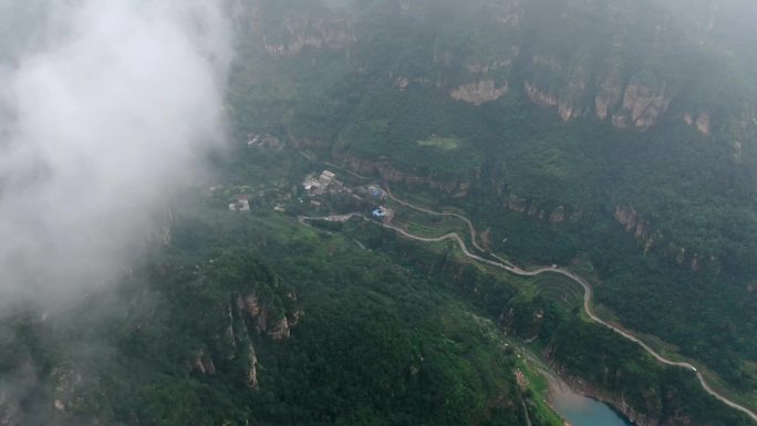 航拍太行平湖云雾素材景色迷人 云海 山峰