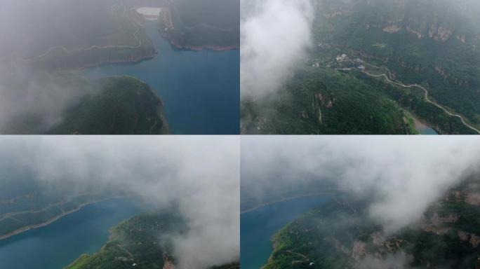 航拍太行平湖云雾素材景色迷人 云海 山峰
