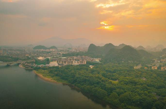 桂林航拍七星公园延时风光风景日落日出片头