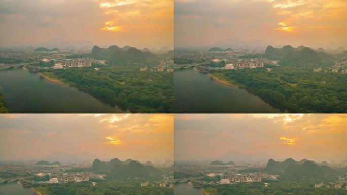 桂林航拍七星公园延时风光风景日落日出片头