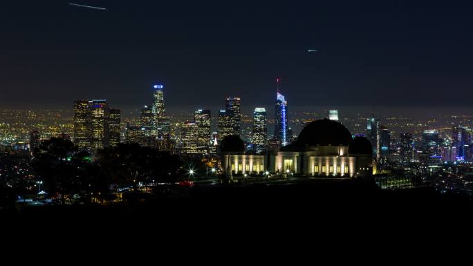 洛杉矶市中心和格里菲斯天文台夜间延时