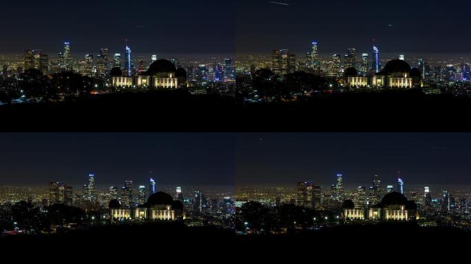 洛杉矶市中心和格里菲斯天文台夜间延时