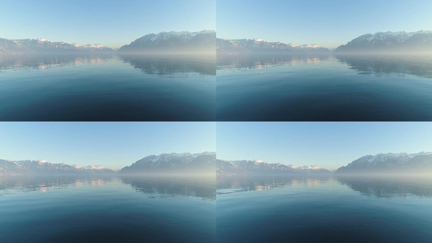 日内瓦湖和群山。瑞士阿尔卑斯山。