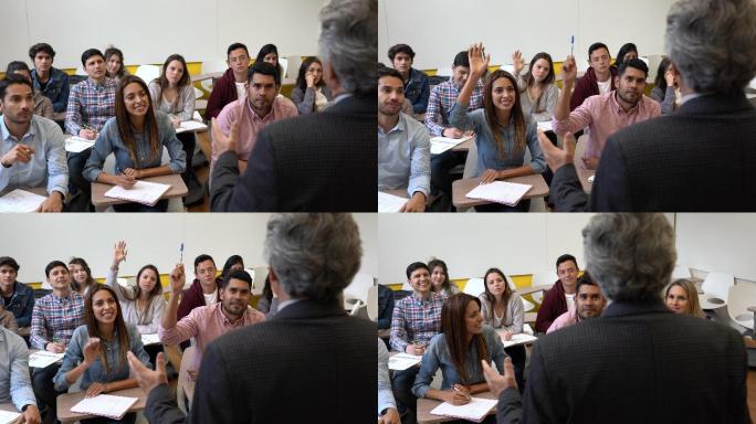 学生举手回答老师问题