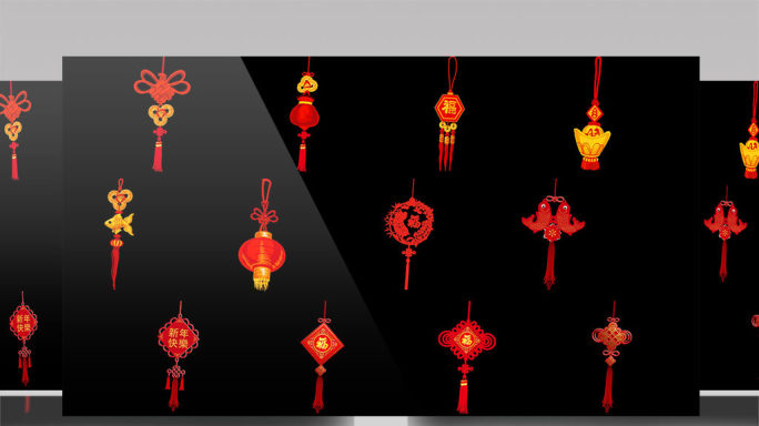 新年中国结灯笼吊饰4K视频元素