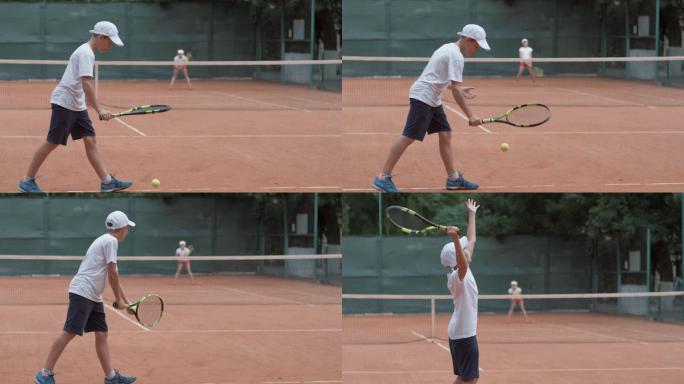 男孩打网球打球网球青春运动团队协作