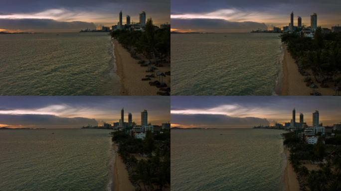 海洋与城市。空镜头旅游度假海浪