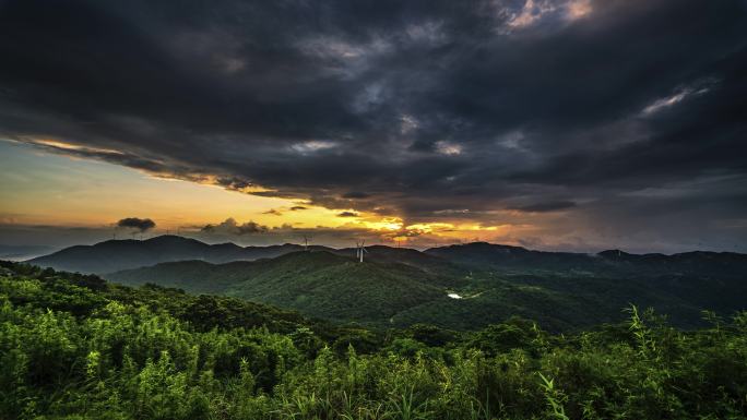 乡村振兴延时风车日出片头山峰