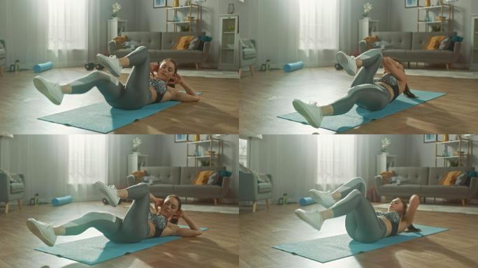 在锻炼中的女人瑜伽垫房间女性