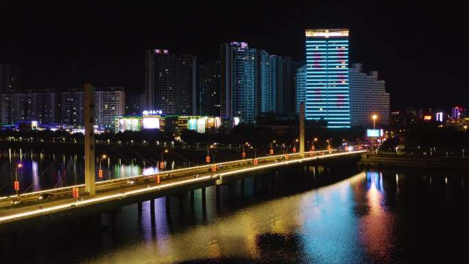 陵水椰林大桥夜景航拍大桥海南陵水风光